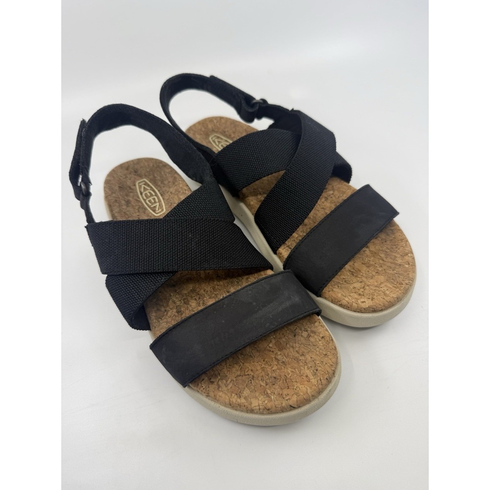 KEEN Women's Sandals Size 7 Black Cork Footbed Criss Cross Slingback Comfort